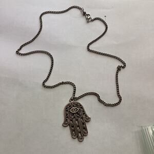 1765 NIP Hamsa Hand Necklace Celtic Jewelry Evil Eye Good Luck Long 20" Length